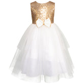 Vestido de Fiesta Gerat Blanco y Dorado con Tul y Lentejuelas para Niñas